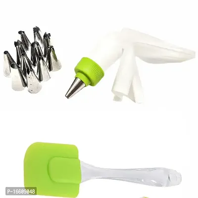 Piping Bag And 12 Nozzles Cake Decorating Tool Set Frosting Icing Cream Syringe Piping Bag Tips With Steel Nozzles For Muffin Dessert Decorators Reusable And Washable And Silicone Basting Spatula And Brush Kitchen Oil Cooking Baking