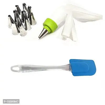 Piping Bag And 12 Nozzles Cake Decorating Tool Set Frosting Icing Cream Syringe Piping Bag Tips With Steel Nozzles For Muffin Dessert Decorators Reusable And Washable And Silicone Basting Spatula And Brush Kitchen Oil Cooking Baking