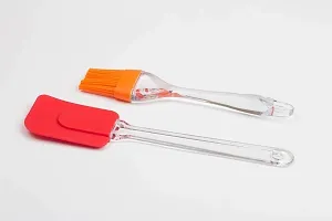 Multicolor Small Size Silicone Pastry Brush, Cooking Oil Brush And Small 2 Pc Spatula For Glazing, Baking, Basting, Flipping, Decorating And Mixing Cooking Roul 20 Cm-thumb1