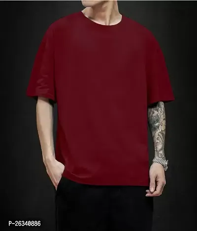 Reliable Maroon Cotton Printed Round Neck Tees For Men-thumb0