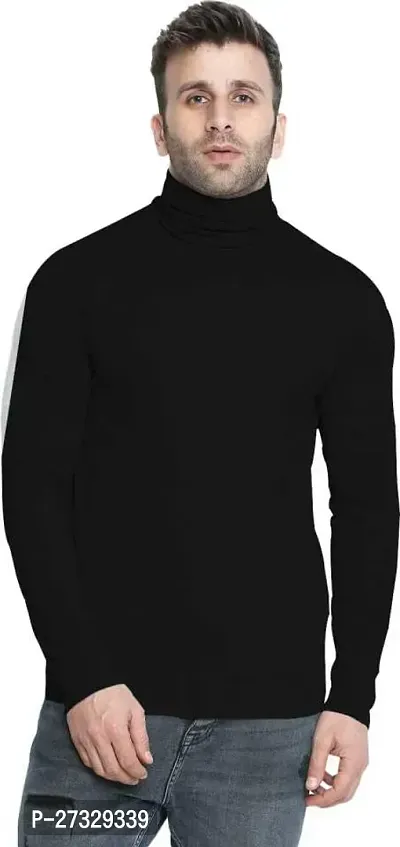 Classic Cotton Blend Solid High Neck Tshirt for Men-thumb0