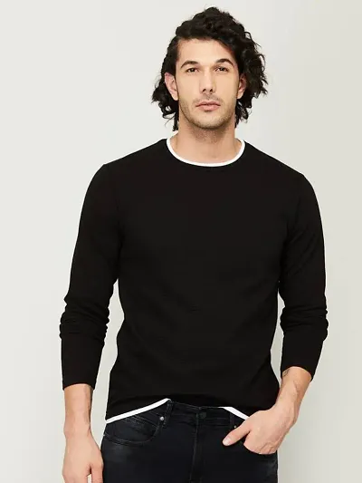 Classic Cotton Blend Solid Round Neck Full Sleeve Tees For Men