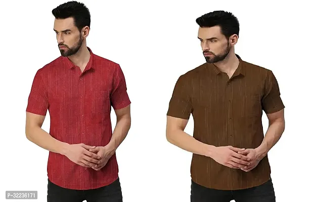 Stylish Multicoloured Cotton Short Sleeves Shirts For Men Pack of 2-thumb0