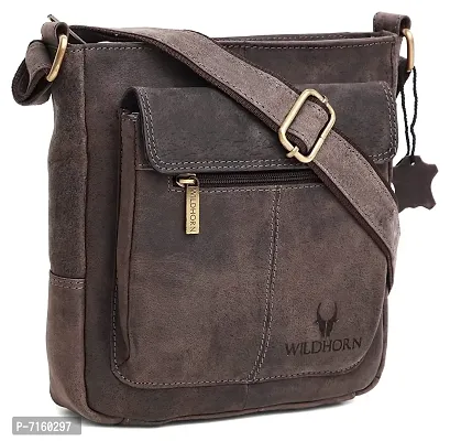 WILDHORN Leather Sling Messenger Bag for Mens (Grey Hunter)
