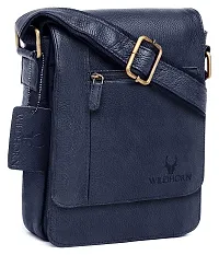 WILDHORN Leather 8.5 inch Sling Messenger Bag for Men I Multipurpose Crossbody Bag I Travel Bag with Adjustable Strap I IDIMENSION: L- 8.5inch H- 10.5inch W- 3inch (NAVY)-thumb1