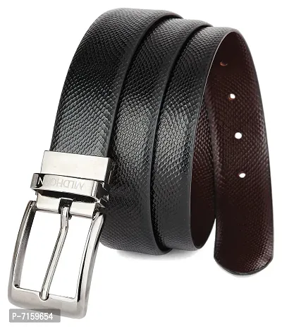 WILDHORN Formal Reversible Leather Belt for Men | Color- Black  Brown | 48 inches Length || Waist Upto 44 inches I (Free Size, (d) Reversible Belt + Maroon Wallet)-thumb5