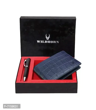 WildHorn Mens Leather Wallet Gift Set Combo I Gift Hamper for Men (Navy-2)-thumb2