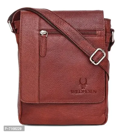 WILDHORN Leather 8.5 inch Sling Messenger Bag for Men I Multipurpose Crossbody Bag I Travel Bag with Adjustable Strap I IDIMENSION: L- 8.5inch H- 10.5inch W- 3inch (MAROON)-thumb2