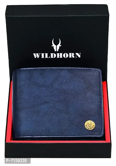 WildHorn New Design Black 100% Genuine Leather Wallet for Men (Blue)-thumb2