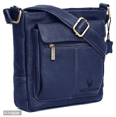 WILDHORN Leather Sling Messenger Bag for Mens (Navy)