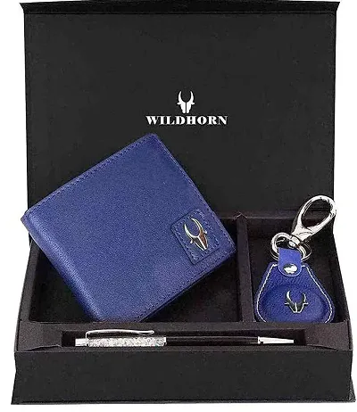 WildHorn Rakhi Gift Hamper for Brother - Classic Dark Men's Leather Wallet, Keyring and Rakhi Combo Gift Set for Brother