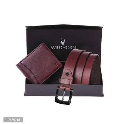 WILDHORN Leather Belt Wallet Combo for Men | Leather Gift Hamper I Gifts for Men (Free Size, Maroon 2)