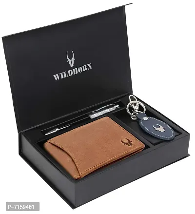 WildHorn Tan Hunter Leather Men's Wallet , Keychain and Pen Combo Set (699702)