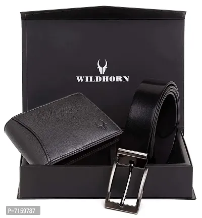 WILDHORN Gift Hamper for Men - Jade Black Leather Wallet and Black Belt Men's Combo Gift