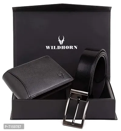 WILDHORN Gift Hamper for Men - Jade Black Leather Wallet and Black Belt Men's Combo Gift-thumb0