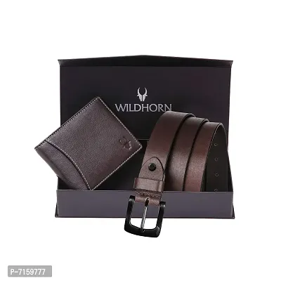 WILDHORN Leather Belt Wallet Combo for Men | Leather Gift Hamper I Gifts for Men (Free Size, Brown 2)-thumb0