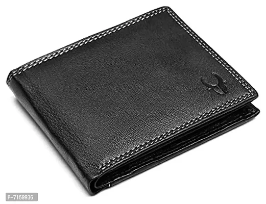 WILDHORN Classic Black Leather Wallet for Men (Black(WS))