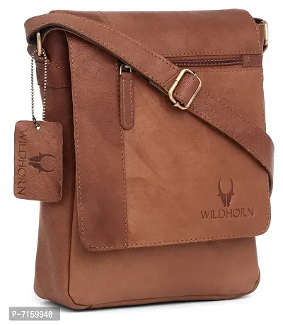 WILDHORN Leather 8.5 inch Sling Messenger Bag for Men I Multipurpose Crossbody Bag I Travel Bag with Adjustable Strap I IDIMENSION: L- 8.5inch H- 10.5inch W- 3inch-thumb0