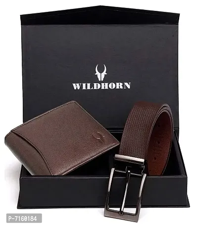 WILDHORN Gift Hamper for Men - Carob Brown Leather Wallet and Brown Belt Men's Combo Gift