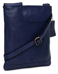 WILDHORN Leather 8.5 inch Sling Messenger Bag for Men I Multipurpose Crossbody Bag I Travel Bag with Adjustable Strap I Utility Bag I DIMENSION : L-8.5 inch W-0.5 inch H-10.3 inch (Navy Blue)-thumb1