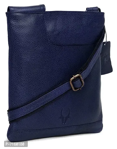 WILDHORN Leather 8.5 inch Sling Messenger Bag for Men I Multipurpose Crossbody Bag I Travel Bag with Adjustable Strap I Utility Bag I DIMENSION : L-8.5 inch W-0.5 inch H-10.3 inch (Navy Blue)-thumb2