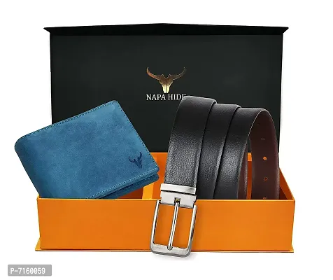 NAPA HIDE Blue Hunter Leather Men's Wallet  Belt Combo Set (NPH013)