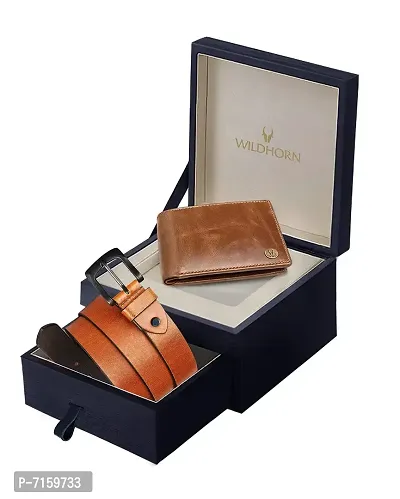 WILDHORN Leather Belt Wallet Combo for Men | Leather Gift Hamper I Gifts for Men (Free Size, Tan)