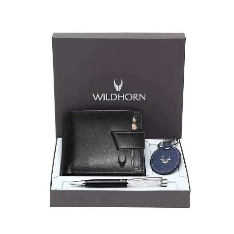 WildHorn Leather Men's Wallet , Keychain and Pen Combo Set (GIFTBOX 152)