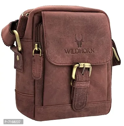 WILDHORN Original Leather 9 inch Sling Bag for Men I Multipurpose Crossbody Bag I Travel Bag with Adjustable Strap I DIMENSION: L- 8 inch H- 9 inch W- 3 inch (TAN HUNTER)-thumb0