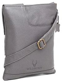 WILDHORN Leather 8.5 inch Sling Messenger Bag for Men I Multipurpose Crossbody Bag I Travel Bag with Adjustable Strap I Utility Bag I DIMENSION : L-8.5 inch W-0.5 inch H-10.3 inch (Grey)-thumb1