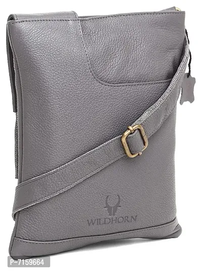 WILDHORN Leather 8.5 inch Sling Messenger Bag for Men I Multipurpose Crossbody Bag I Travel Bag with Adjustable Strap I Utility Bag I DIMENSION : L-8.5 inch W-0.5 inch H-10.3 inch (Grey)-thumb2
