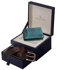 WildHorn Rakhi Gift Set for Brother - Premium Mens Combo | Gift Set of Leather Wallet  Belt  Rakhi with an Unique Slider Gift Box for Brother (Blue Hunter)-thumb1