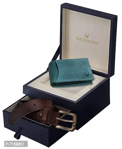 WildHorn Rakhi Gift Set for Brother - Premium Mens Combo | Gift Set of Leather Wallet  Belt  Rakhi with an Unique Slider Gift Box for Brother (Blue Hunter)-thumb2