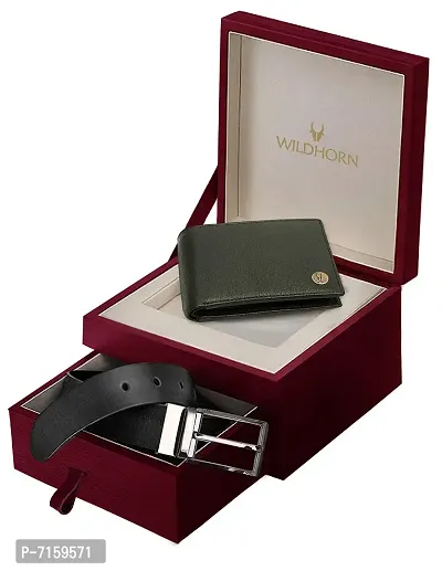 WILDHORN Men's Classic Leather Wallet and Belt Combo | Green-thumb0