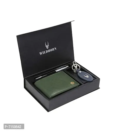 WildHorn Green Leather Men's Wallet , Keychain and Pen Combo Set (GIFTBOXMIX)-thumb0