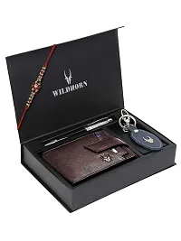 WildHorn Rakhi Gift Hamper for Brother - Classic Men's Combo/Gift Set of Leather Wallet, Keyring, Pen and Rakhi for Brother/Bhaiya. (Maroon LP)-thumb1