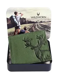 WildHorn  Men's Antlers Hunter Leather Wallet (Green)-thumb1