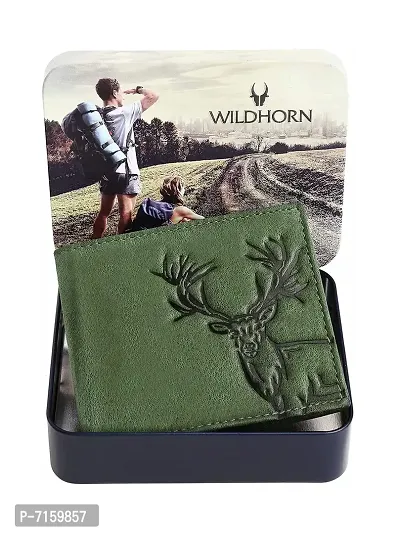 WildHorn  Men's Antlers Hunter Leather Wallet (Green)-thumb2