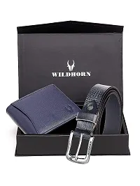 WildHorn Rakhi Gift Set for Brother - Premium Men's Combo | Gift Set of Leather Wallet  Belt  Rakhi for Brother (BLUE001)-thumb1