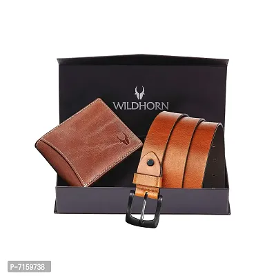 WILDHORN Leather Belt Wallet Combo for Men | Leather Gift Hamper I Gifts for Men (Free Size, Tan 2)