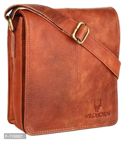 WILDHORN Leather 8 inch Sling Messenger Bag for Men I Multipurpose Crossbody Bag I Travel Bag with Adjustable Strap I Utility Bag I Dimension : L-8 inch W-3 inch H-9 inch (Distressed Tan)-thumb0