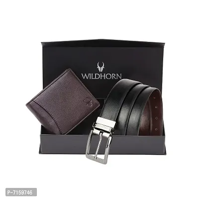 WILDHORN Formal Reversible Leather Belt Wallet Combo for Men I Gift Hamper I Gifts for Men (Free Size, (iii) Reversible Belt Brown Wallet)-thumb0