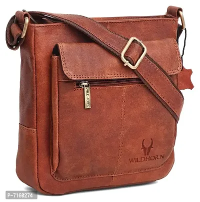 WILDHORN Leather Sling Messenger Bag for Mens (Distressed Tan)
