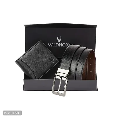 WILDHORN Formal Reversible Leather Belt Wallet Combo for Men I Gift Hamper I Gifts for Men (Free Size, (i) Reversible Belt Black Wallet)