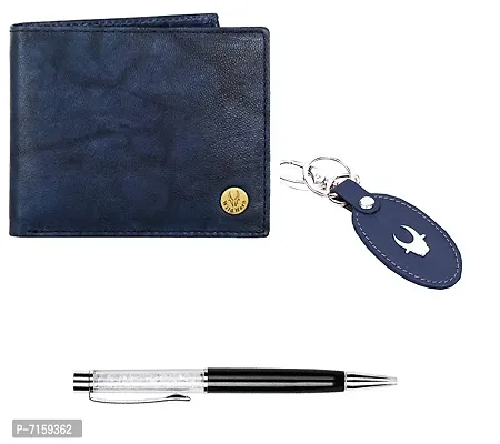 WildHorn Blue Leather Men's Wallet , Keychain and Pen Combo Set (699702)-thumb0