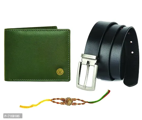 WildHorn Rakhi Gift Set for Brother - Premium Men's Combo | Gift Set of Leather Wallet  Belt  Rakhi with an Unique Slider Gift Box for Brother. (Green)-thumb0