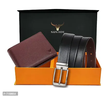 NAPA HIDE Maroon Leather Men's Wallet  Belt Combo Set (NPH013)