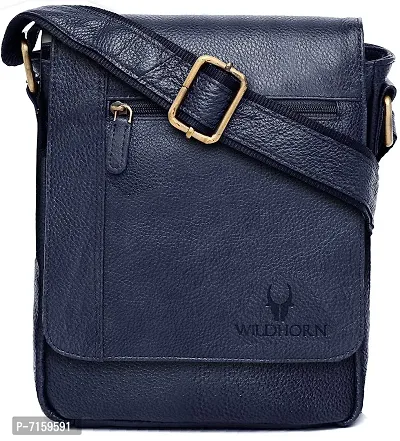 WILDHORN Leather 8.5 inch Sling Messenger Bag for Men I Multipurpose Crossbody Bag I Travel Bag with Adjustable Strap I IDIMENSION: L- 8.5inch H- 10.5inch W- 3inch (NAVY)