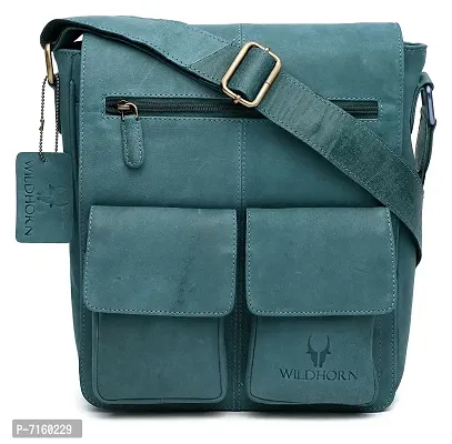 WILDHORN Leather 11 inch Sling Messenger Bag for Men I Multipurpose Crossbody Bag I Travel Bag with Adjustable Strap I Utility Bag I DIMENSION : L-11 inch W-3 inch H-12 inch (Blue Hunter)