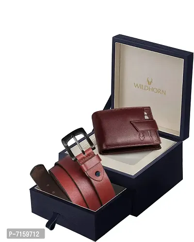 WILDHORN Leather Belt Wallet Combo for Men | Leather Gift Hamper I Gifts for Men (Free Size, Maroon)